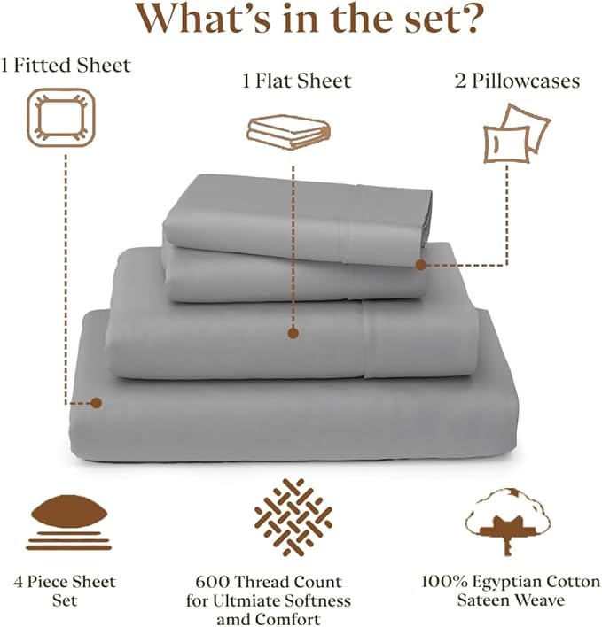 RV Short King Sheet Set 4-Piece 72x75 600TC Egyptian Cotton