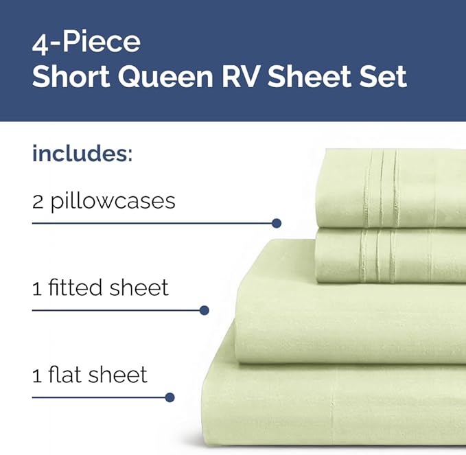 RV Short Queen Sheet Set 4-Piece 60x75 Light Sage Green