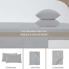 RV King Sheet Set 4-Piece Microfiber 72x80 Light Grey