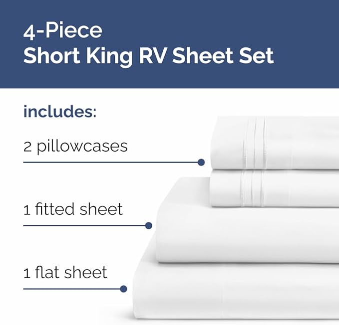 RV Short King Sheet Set 4-Piece 72x75 White
