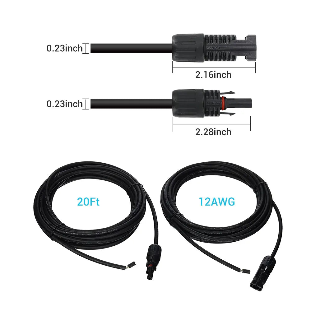 Renogy solar adaptor kit cable pair with solar connectors and bare ends