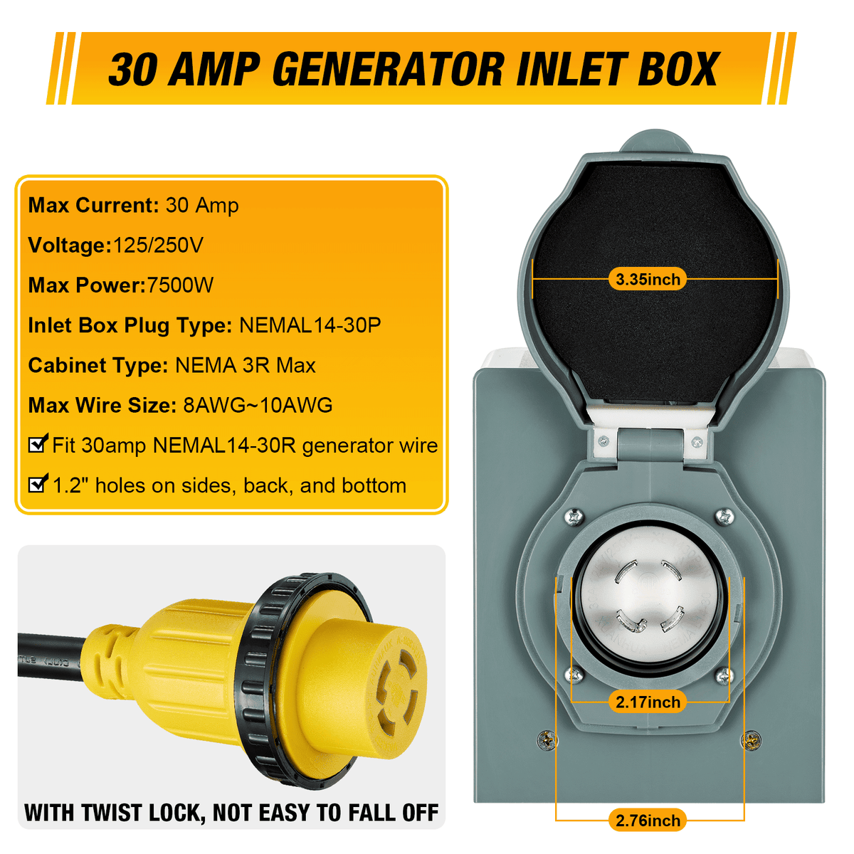 SPEEDWOW 30 amp twist-lock extension cord, view 3