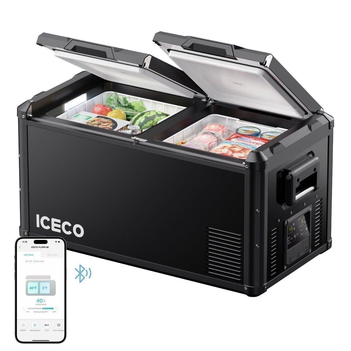 ICECO VL75ProD dual zone portable fridge freezer, black