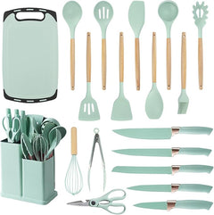 19-Piece Cooking Utensils Set Spatulas Knives Silicone Green