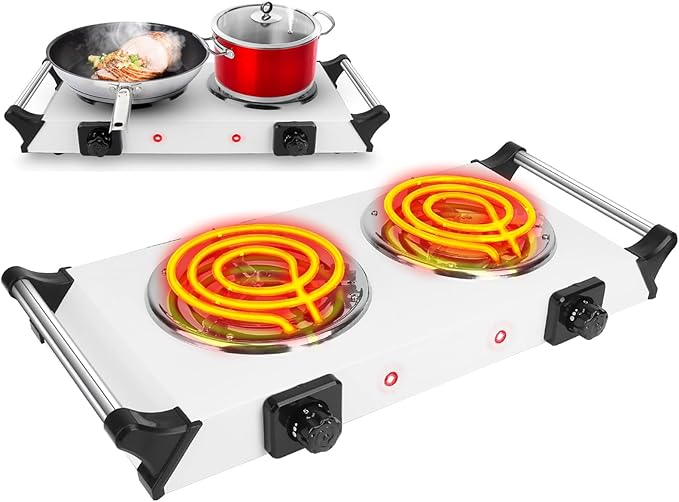 Portable Hot Plate 2000W Double Coil Burner 5-Level Temp