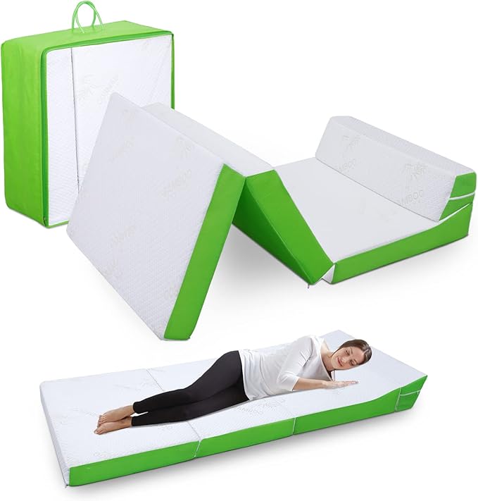 Tri-fold memory foam mattress with built in pillow - view 2