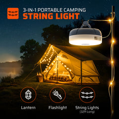 Retractable LED camping string light with power bank