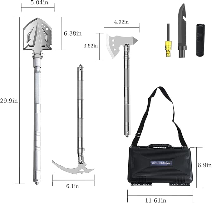 Folding survival shovel and tactical axe multitool - view 2