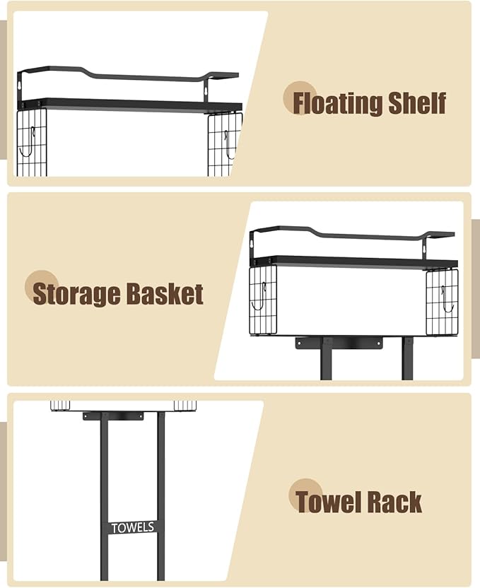 31" Wall Mounted Towel Rack with Wood Shelf