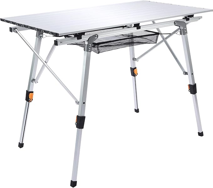 Folding Aluminum Camp Table Roll-Up with Carrying Bag