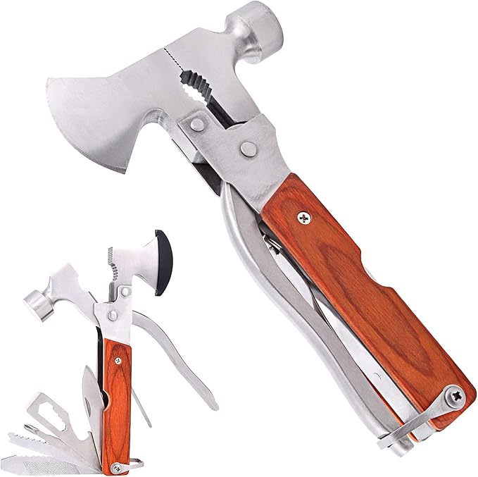 14-in-1 Multitool Hammer Folding Wood Handle Camping