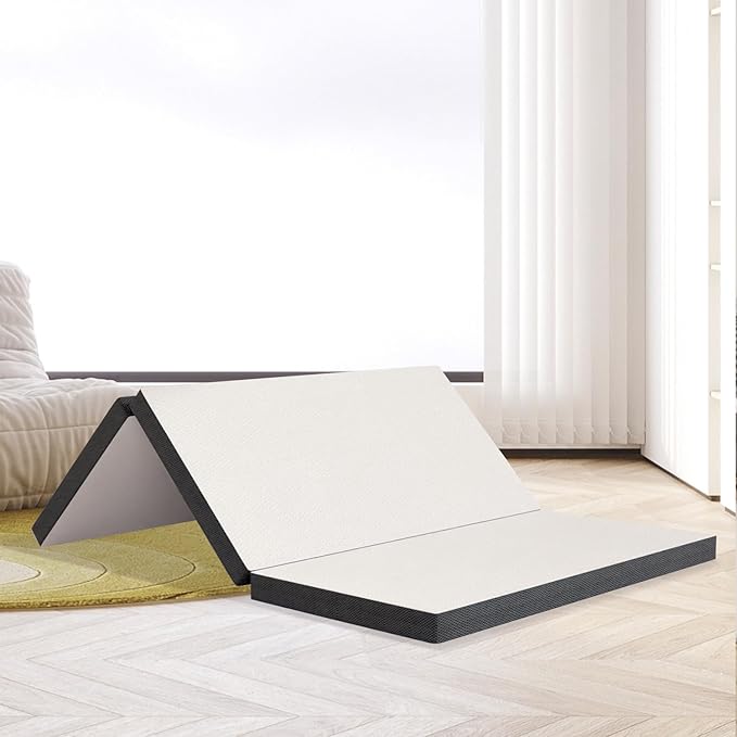 Queen Foldable Mattress, 3 Inch Trifold Mattress with Breathable & Washable Cover, Foldable Mattress with CertiPUR-US Certified, Queen Mattress Memory Foam Topper for Camping, Guest, Floor RV(Queen）