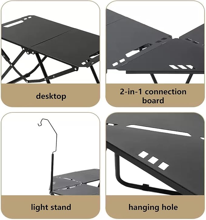 Outdoor portable folding carbon steel camping table, suitable for camping, barbecue, picnic, RV, outdoor cooking, travel - single or set (Black combination set, inch, 6.3, inch, 19.7, inch, 15.5)