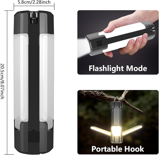 Solar/USB LED Camping Lantern 7 Modes 3600mAh Foldable Black