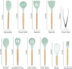 19-Piece Cooking Utensils Set Spatulas Knives Silicone Green