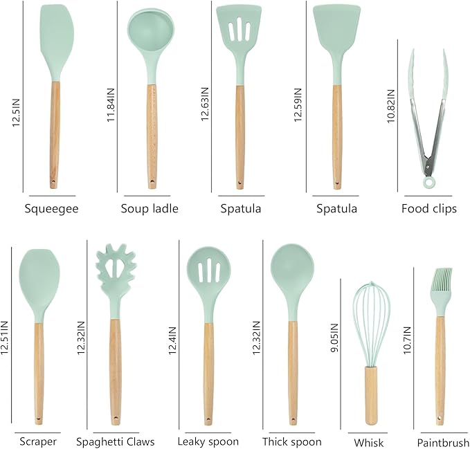 19-Piece Cooking Utensils Set Spatulas Knives Silicone Green
