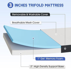 3" Trifold Queen Mattress Breathable Washable CertiPUR-US