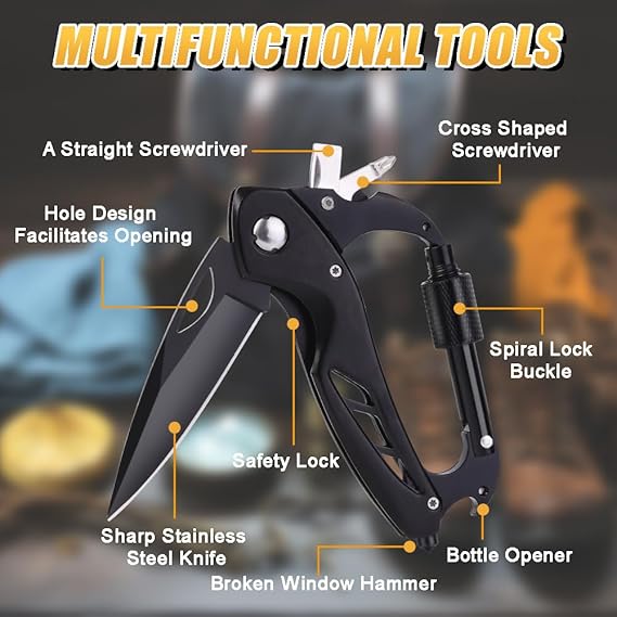 Carabiner Multitool with Pocket Knife EDC