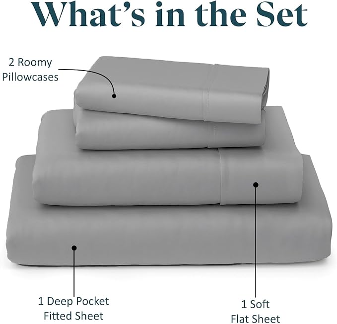 RV King Sheet Set 4-Piece 100% Cotton 600TC 72x80 Light Grey