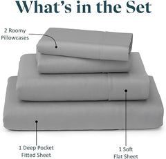 RV King Sheet Set 4-Piece 100% Cotton 600TC 72x80 Light Grey