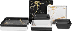 Square Melamine Dinnerware Set 12-Piece Black & White BPA Free