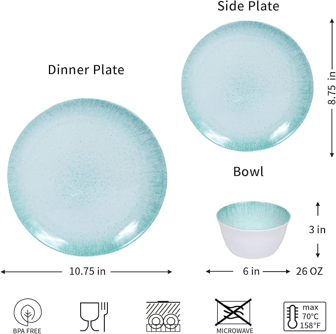 Melamine Dinnerware Set 12-Piece Plates Salad Plates & Bowls