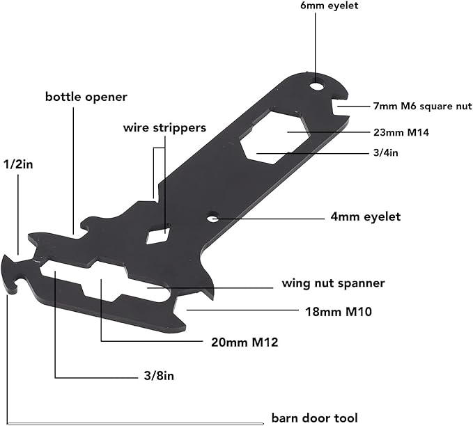 Separate Rigger Tools, 14 in 1 Steel DTY Multitool, Portable Nut Tool, Bottle Opener, Barn Door Tool, Universal Applicable Tool for, RV, Ships, Home