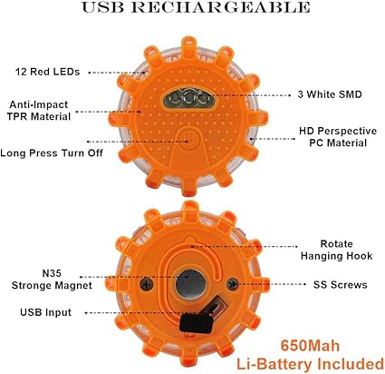 USB Rechargeable LED Road Flares 3-Pack