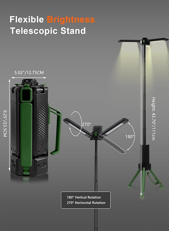 Rechargeable Telescopic Camping Light, 15000mAh Collapsible Lantern with 270° Rotation & Dimming, Portable Flashlight, Waterproof Tent Light for Outdoor Camping, Hiking, Barbecue, Fishing & Emergency