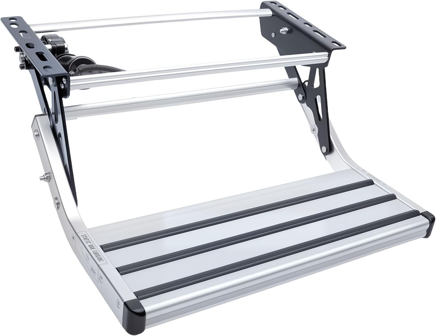 Electric retractable single RV step with LED light
