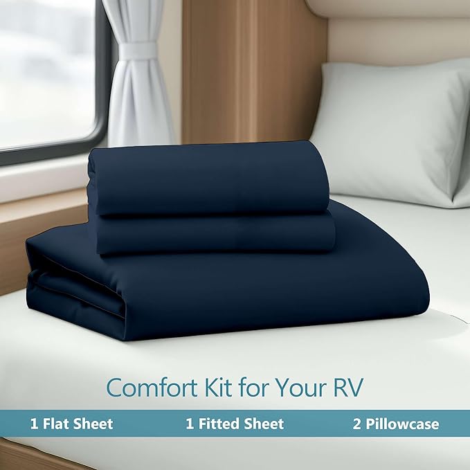 RV 3/4 Sheet Set 48x80 4-Piece Navy Blue Deep Pocket