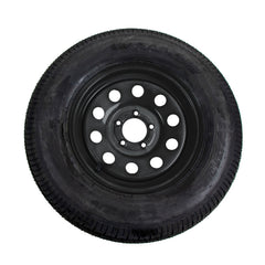 15 in radial trailer tire on black wheel