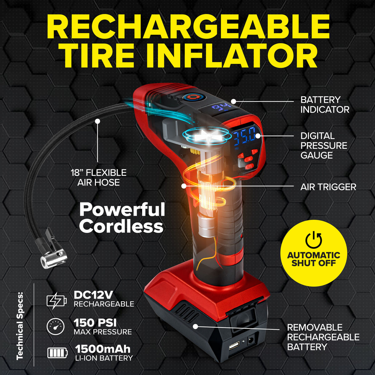 Cordless tire inflator