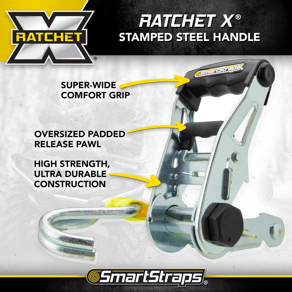 Ratchet straps with J-hooks