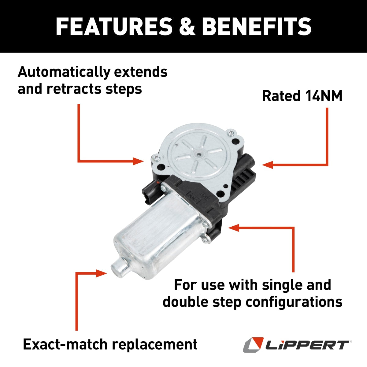 Kwikee Electric RV Step Replacement Motor Assembly with Screws, 14NM IMGL - view 2