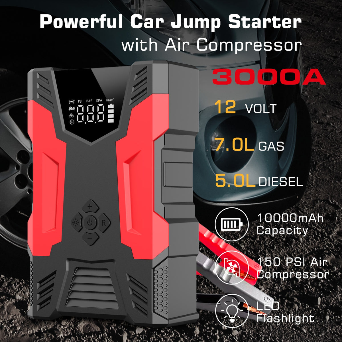 3000A jump starter with compressor