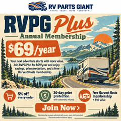RVPG Plus annual membership, $69 per year: 5% off every order, 30-day price protection and a free Harvest Hosts membership