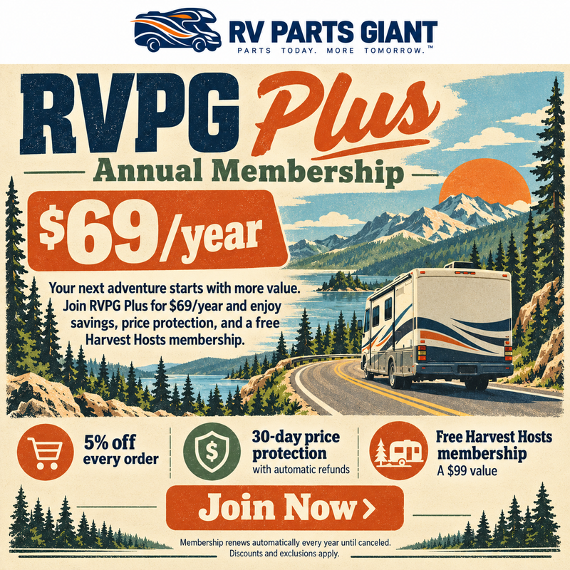 RVPG Plus annual membership, $69 per year: 5% off every order, 30-day price protection and a free Harvest Hosts membership