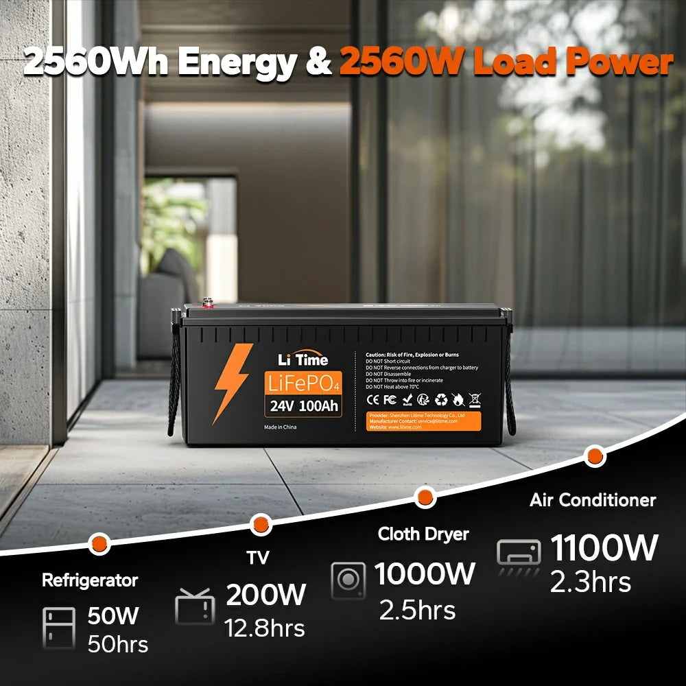 LiTime 24V 100Ah LiFePO4 Lithium Battery for RV & Truck