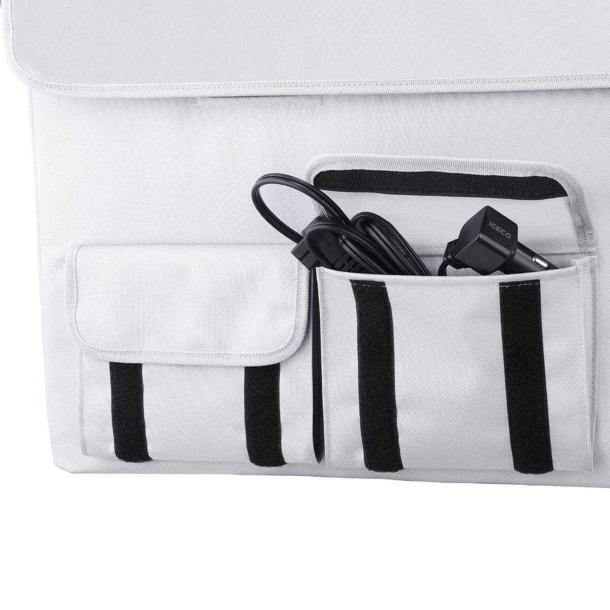 ICECO insulated protective cover on an APL35 portable fridge, gray