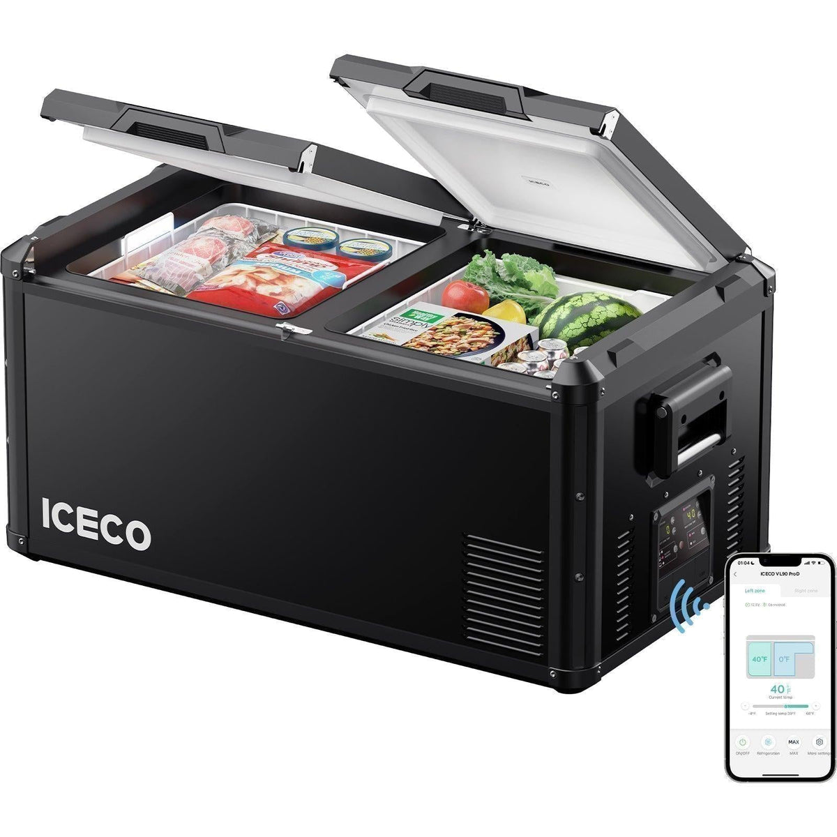 ICECO VL90ProD dual zone portable fridge freezer, black