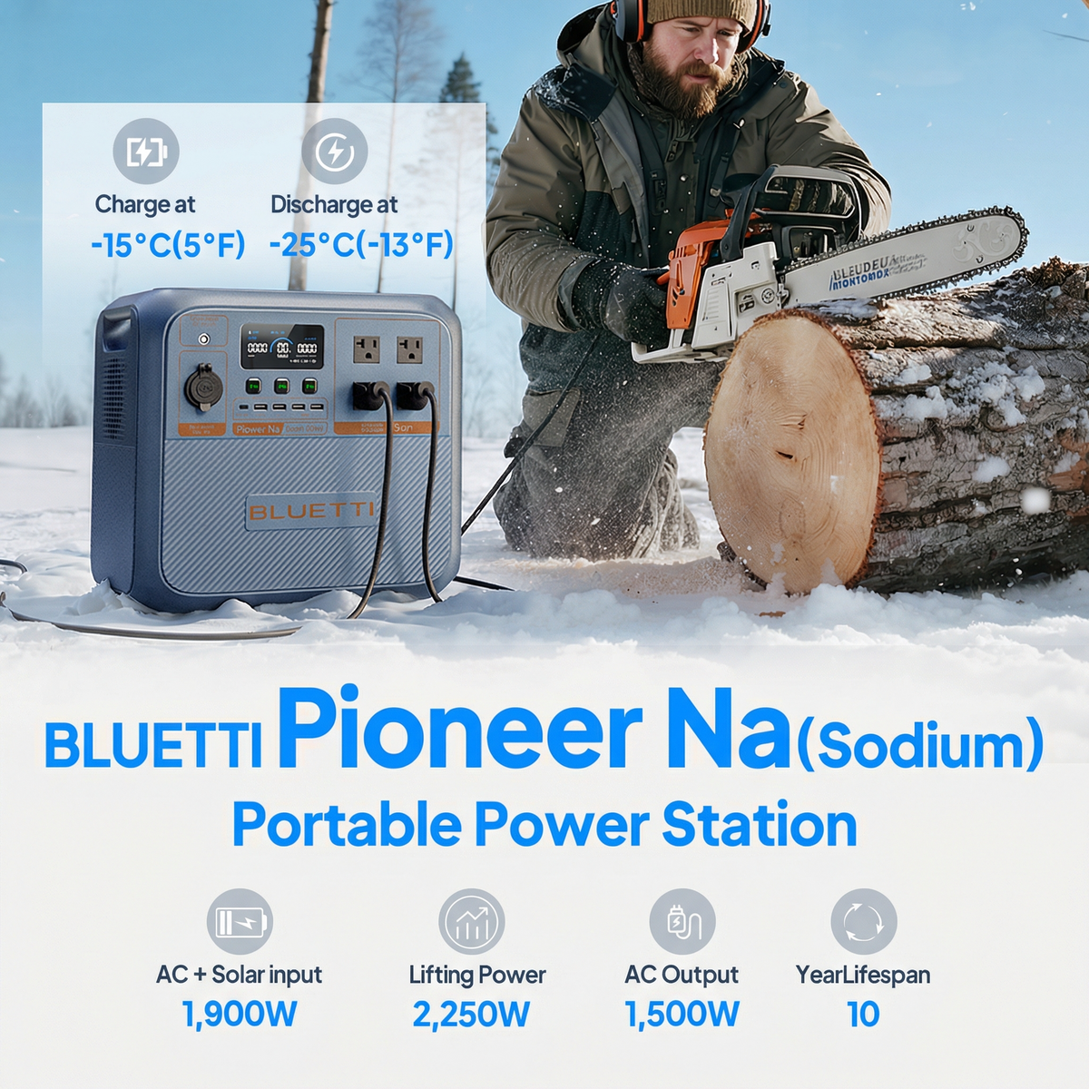 BLUETTI Pioneer Na sodium-ion portable power station front view