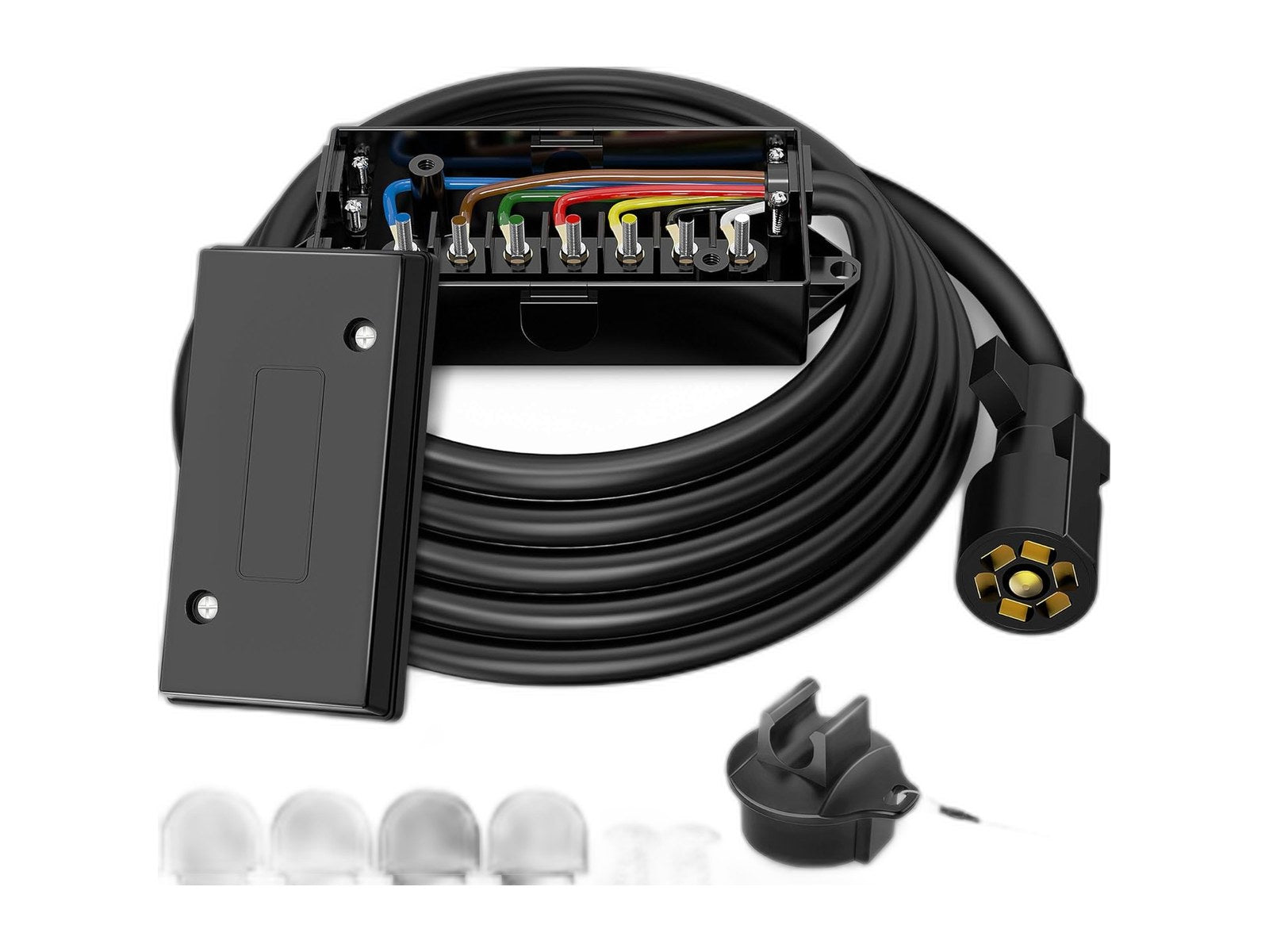 7 pin plug on white background