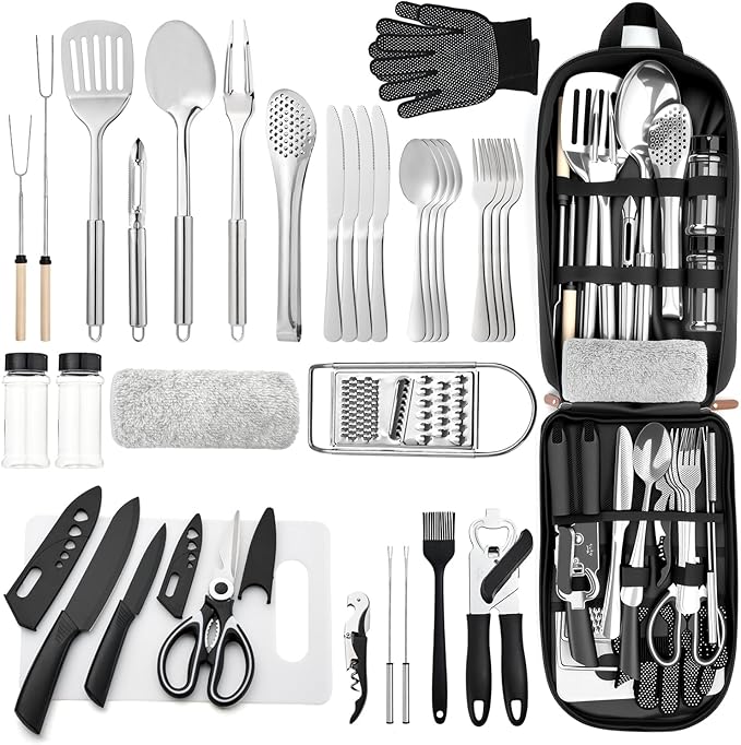 Camping Kitchen Utensil Set 34-Piece Stainless Steel