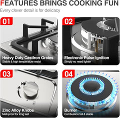 2-Burner Propane Cooktop 12" Built-In Dual Fuel LPG/NG