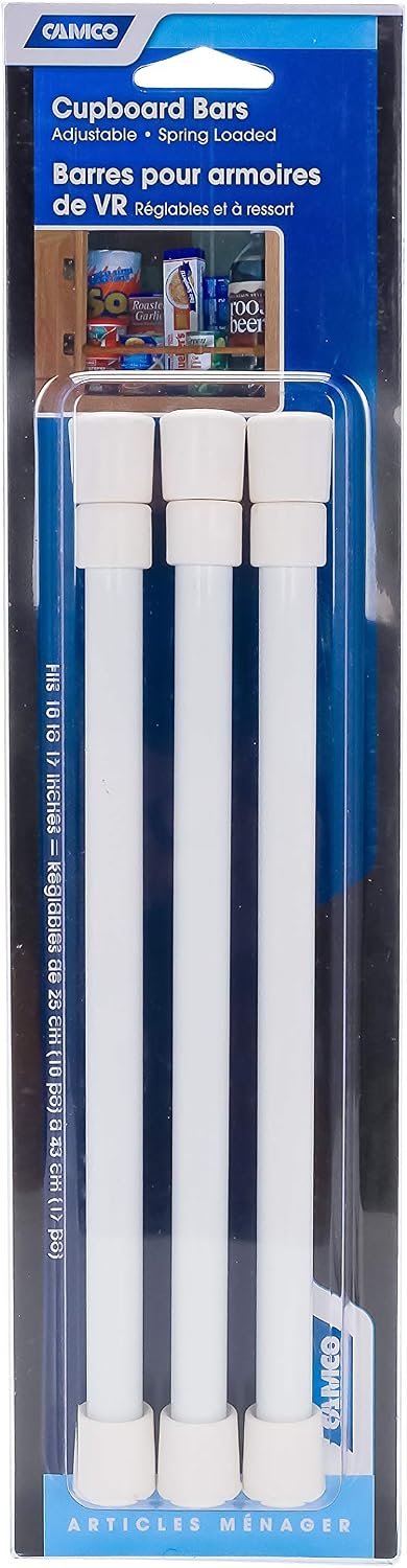 Camco Spring-Loaded Cupboard Bars, 10"-17", White, 3-Pack - view 5