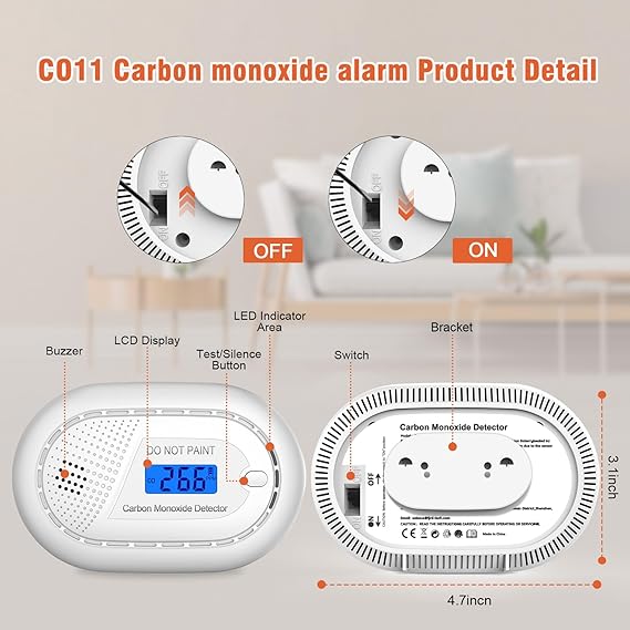 Carbon monoxide alarm digital LCD 10 year battery - view 2