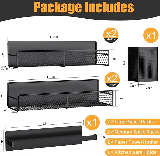 Magnetic Fridge Spice Rack 6-Pack with Paper Towel Holder
