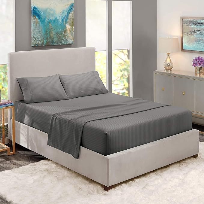 RV Short King Sheet Set 100% Cotton 70x80 Dark Grey Stripe