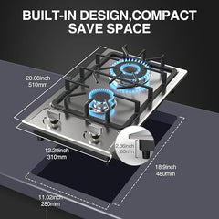 2-Burner Propane Cooktop 12" Built-In Dual Fuel LPG/NG